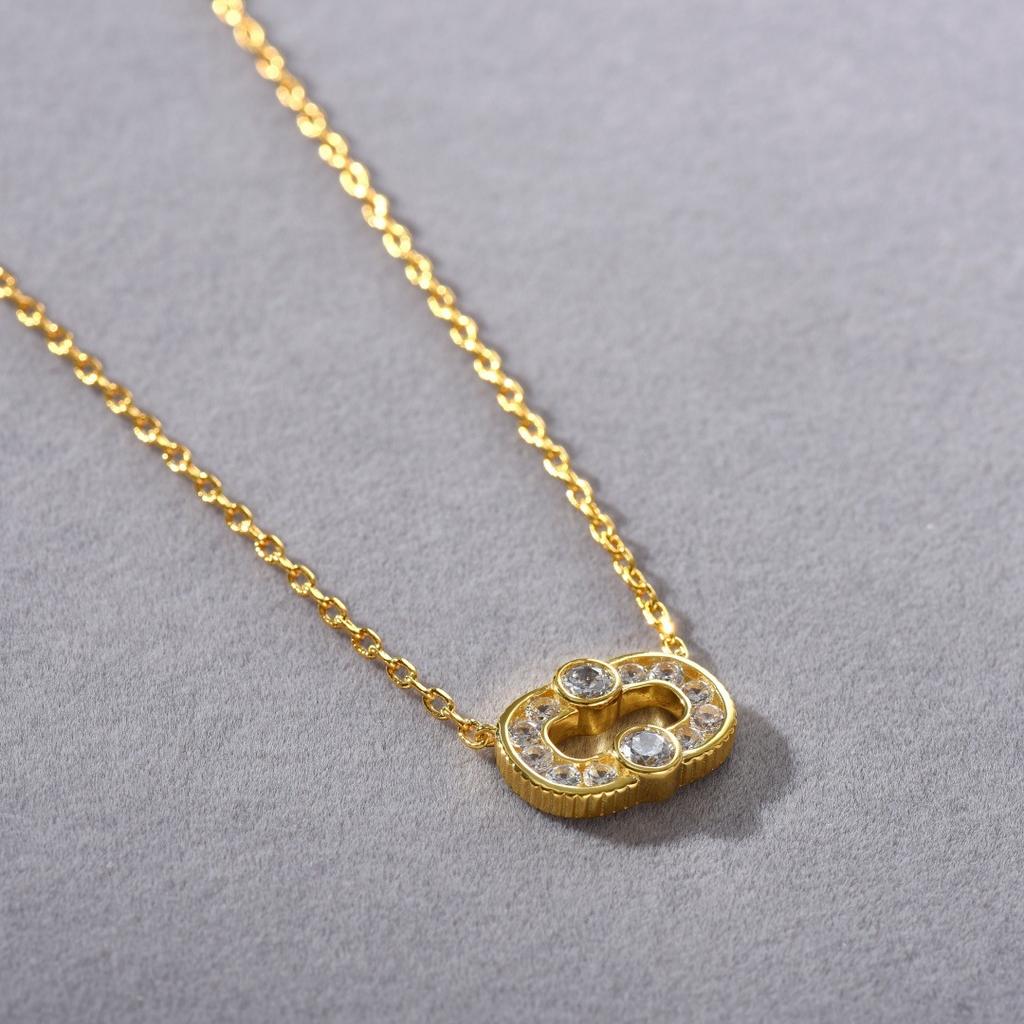 Premium Metal Brass Plated 18K Real Gold Inlaid With Zircon Pig Nose Clavicle Chain Simple Necklace