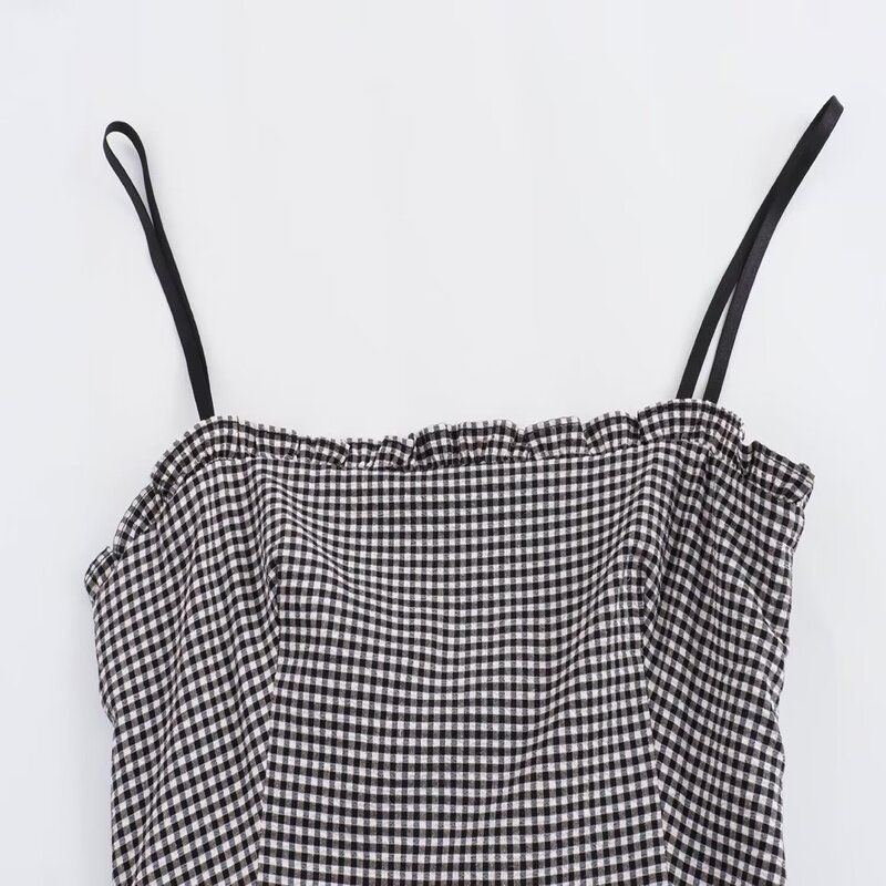 European American Summer New Sweet Retro Silm Cinched Plaid Sling Dress Small 3119309 064