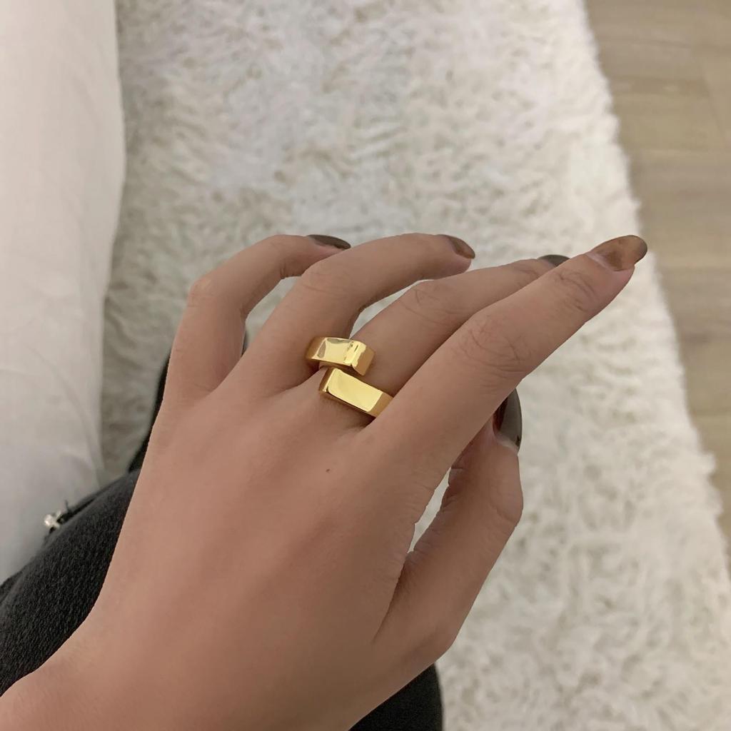 Women's High-End Rectangle Band Ring - Open, Versatile, Simple, Trendy Design for Index Finger