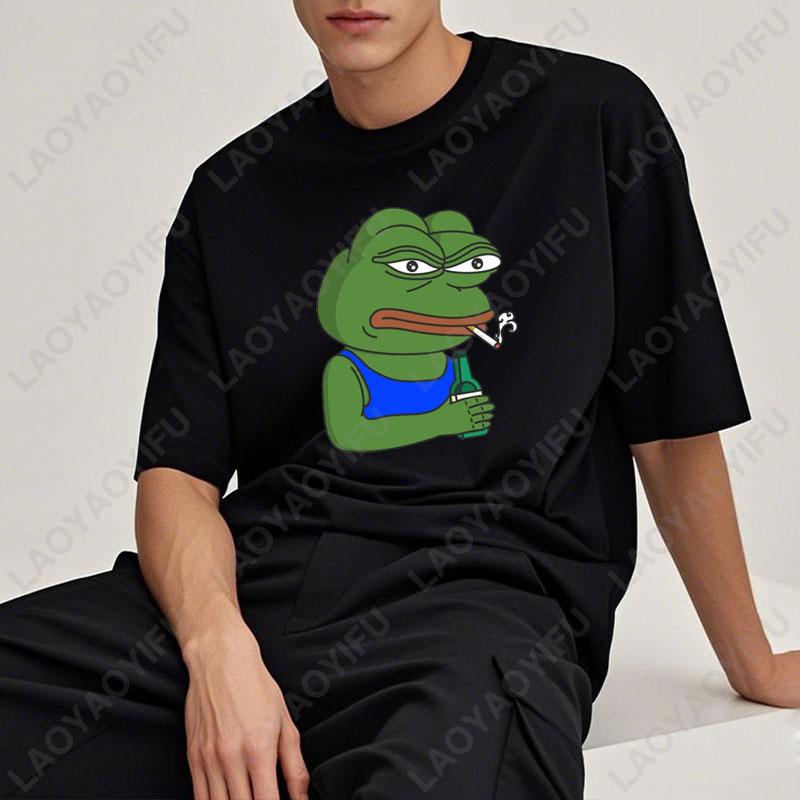 Sad Frog PEPE Funny Graphic T Shirts Summer Clothes for Man High Quality Cotton Short-sleev Tee-shirts Humor Camisetas Hombre