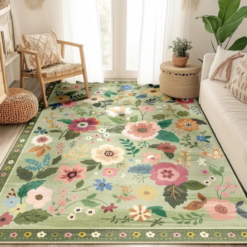  Pink Carpet Flower Washable Folding Low Pile Living Room Carpet Simple Home Bedroom Bedside Cloakroom Carpet