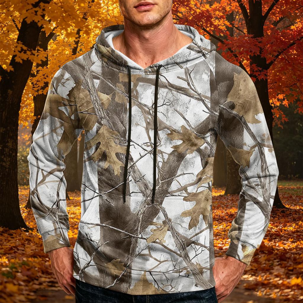 Men's Printed Casual Hoodie with Pocket and Drawstring for Everyday Wear