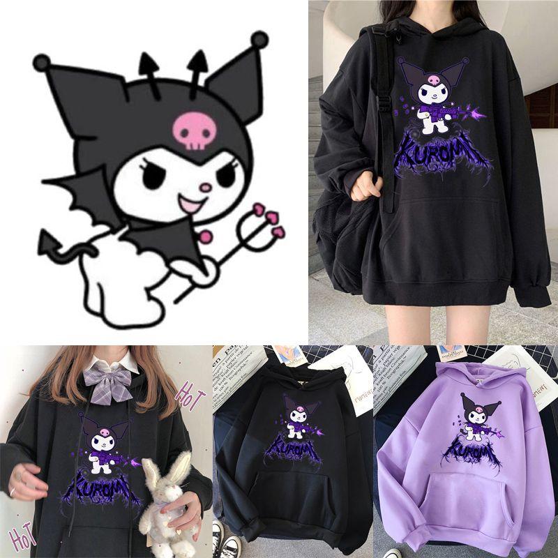 Kawaii Kuromi Hoodie With Grunge Gothic Punk Cartoon Print For Harajuku Fashion