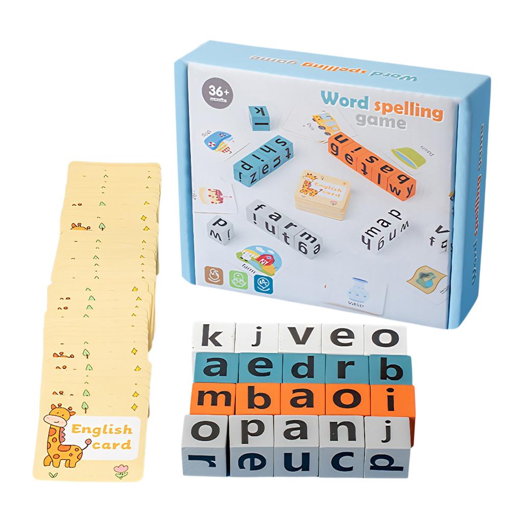 Word Race Spelling Games 64 Flashcards & 20 Blocks Wooden Blocks Spelling Game for Ages 3-8 Preschool Learning And Classroom Fun
