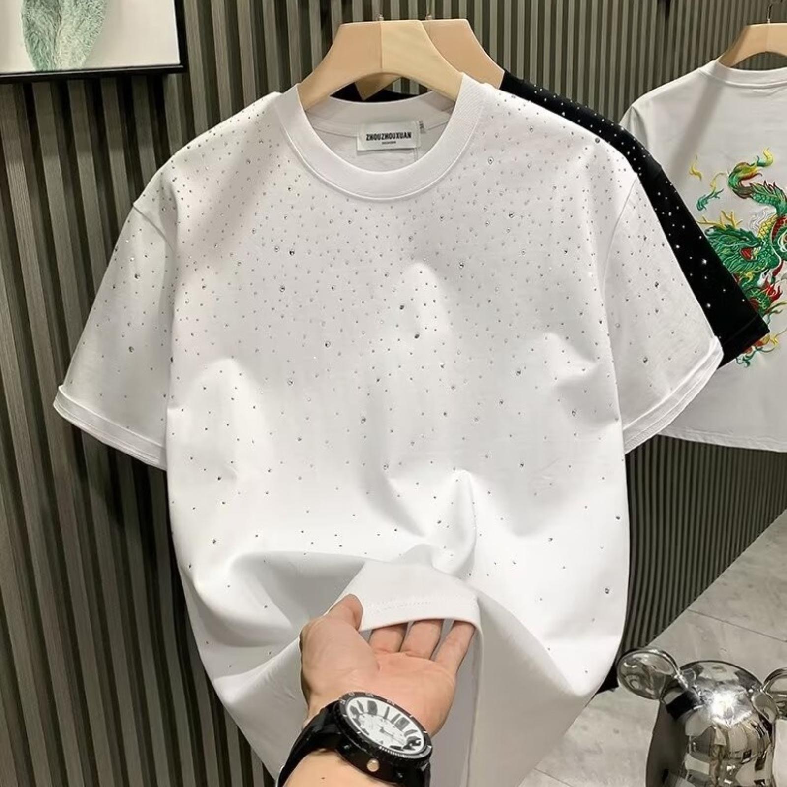 Trendy Luxury Men s TShirt ShortSleeved StarEmbroidered Rhinestone TShirt Viral HalfSleeve TShirt S белый 1890₽