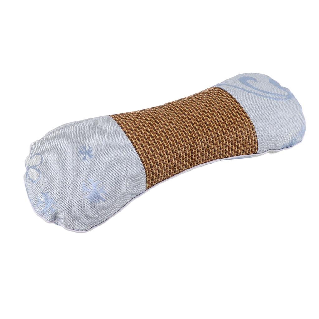 Wormwood Filling Neck Roll Pillow Ergonomic Cervical Neck Support Pillow for Sleep Blue Ice Silk