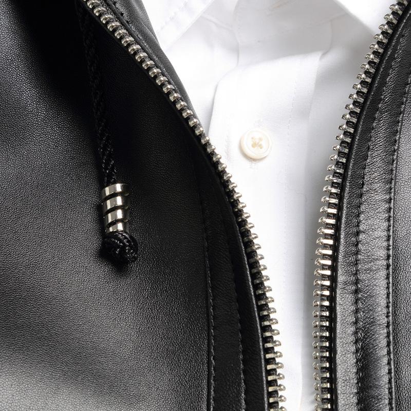 Sheepskin Genuine Leather Jacket Men's Spring and Autumn Mid-Length Hooded Windbreaker Black Business Slim Jacket