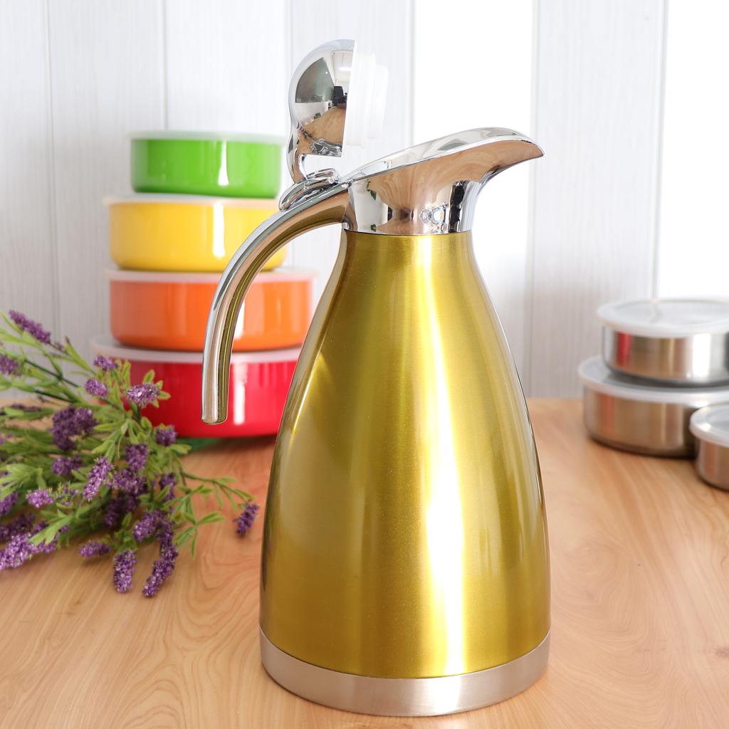

Double Layer Stainless Steel 2L Kettle Thermal Insulated Coffee Pot золотий