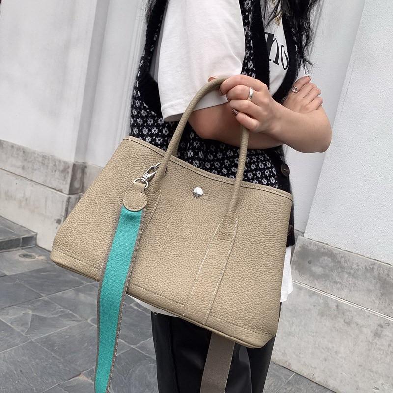 Layer Lychee Pattern Cowhide Garden Bag Fashionable Simple Large-capacity Portable Single-shoulder Diagonal Leather