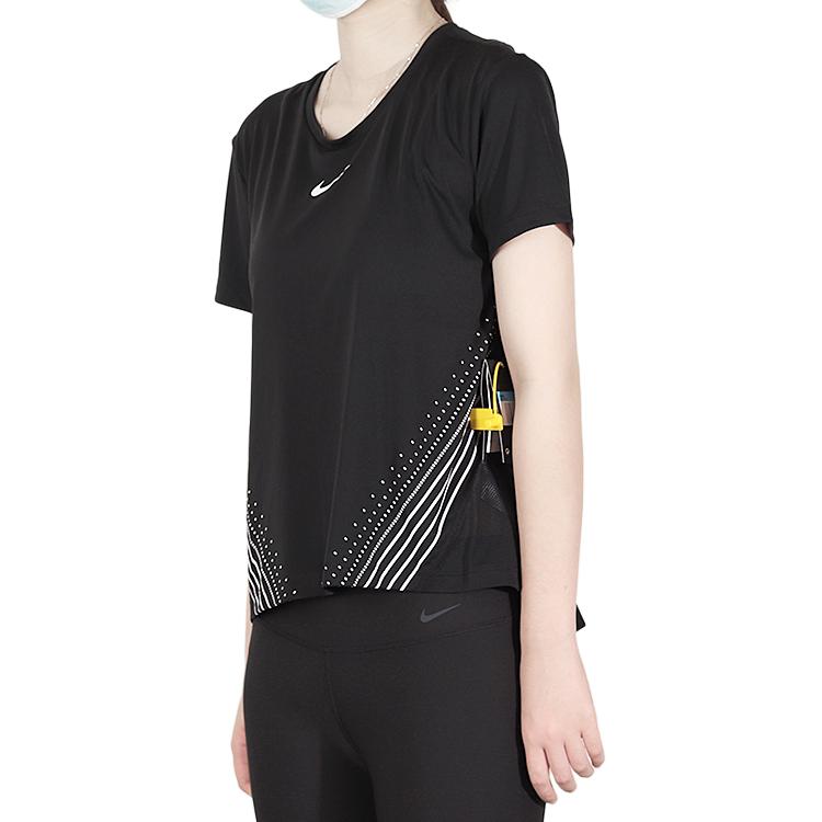 Nike Sports Lifestyle Series Lässig Atmungsaktiv Gestreift Rundhals Feuchtigkeitstransportierend Schnelltrocknend Kurzarm T-Shirt Damen T-Shirts Schwarz AQ5205-010