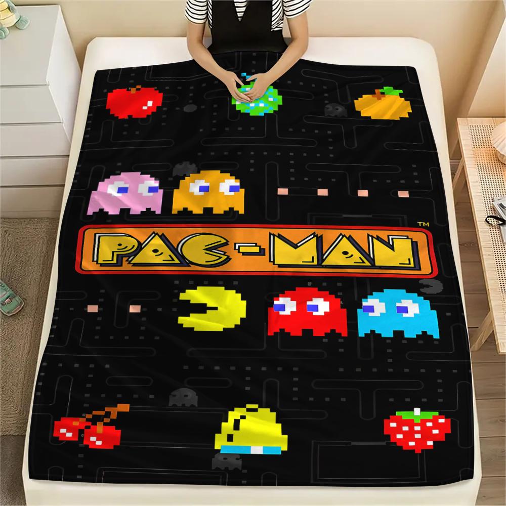 1 st Pac-Man-tryckt flanellfilt, hög kvalitet för alla årstider, heminredning, värme och komfort, perfekt som julklapp