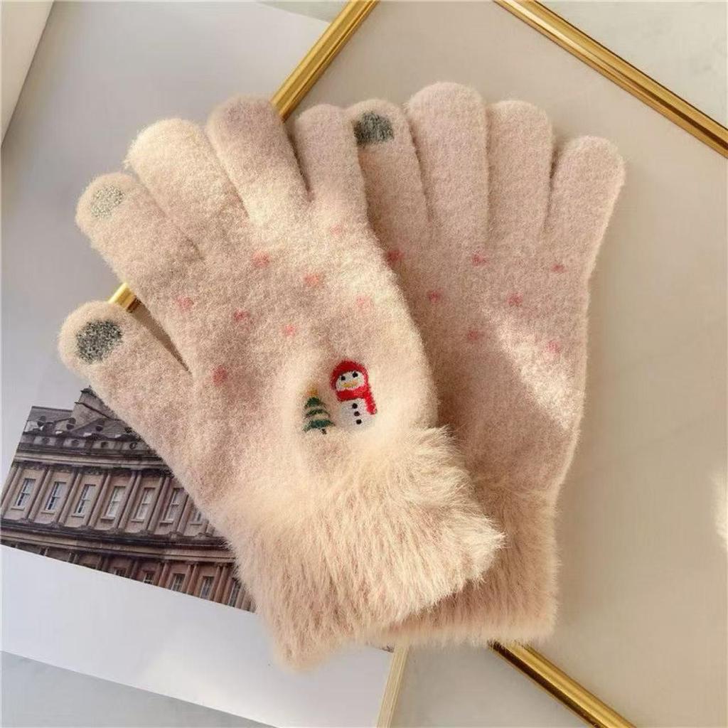 Niedliche Plüsch-Schneemann-Touchscreen-Winterhandschuhe für Mädchen