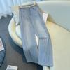 Damen Jeans mit Strasssteinen und weitem Bein: 2026 Frühling/Herbst Drapierte Schlankmacher-Hose