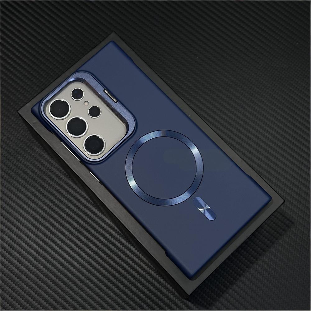 Luxury Broderless Magnetic Camera Stand Holder Case For Samsung S26 Ultra S25 FE S24 Plus For Magsafe Wireless Charging Cover