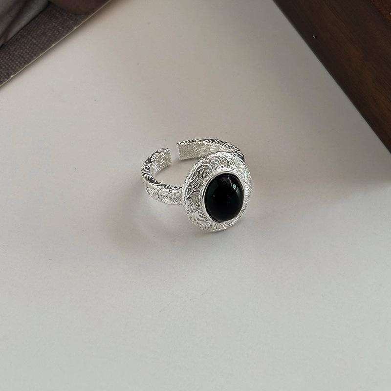 925 Sterling Silver Black Onyx Open Rings for Women Luxury Designer Jewelry Gift Female News Trends 2024 Offers