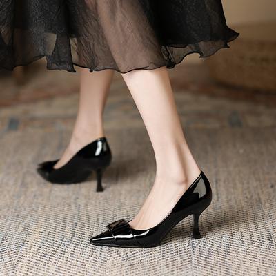 5-Spitzen Stiletto High Heels für Damen Herbst Neu Pendler Bankett Arbeit Lackleder Einzelne Schuhe für Damen