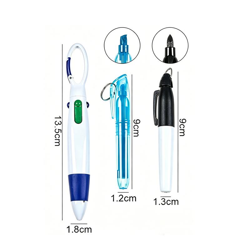 Retractable Badge Reel Pen Set with Highlighter 3-in-1 Ballpoint Pen Portable Multifunctional Stationery for Nurses Office Workers