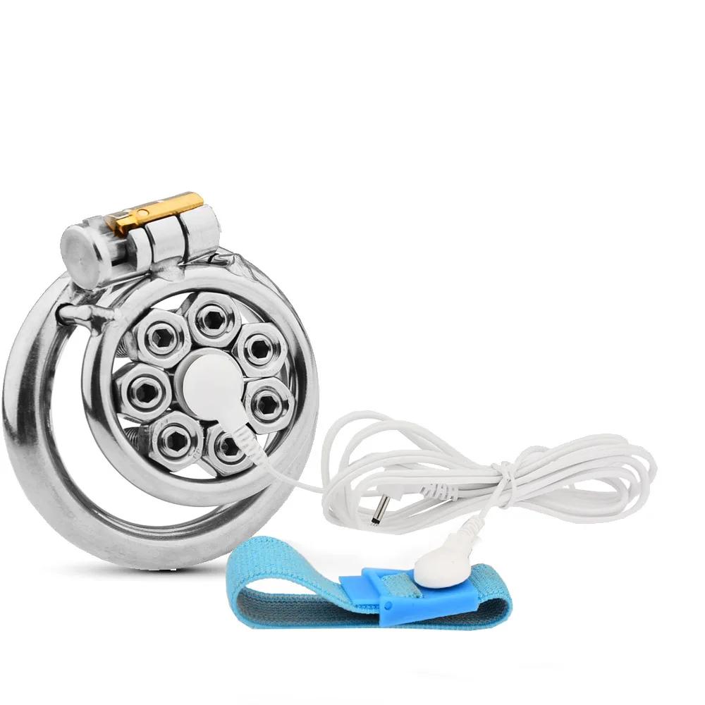 Electric Shock Stianless Steel Cock Cage Spike Removable Nails Erotic Urethral Lock Penis Stimulate BDSM Chastity Lock Sex Toy