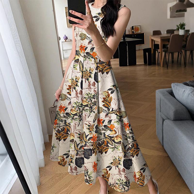 

ZANZEA Женское летнее повседневное хлопковое платье с цветочным принтом, круглым вырезом и без рукавов 5XL жёлтый