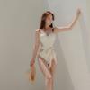 Internet celebrities Japanese and Korean suspenders small breasts gather slim and thin sexy babes seaside vacation one-piece swimsuit solid color