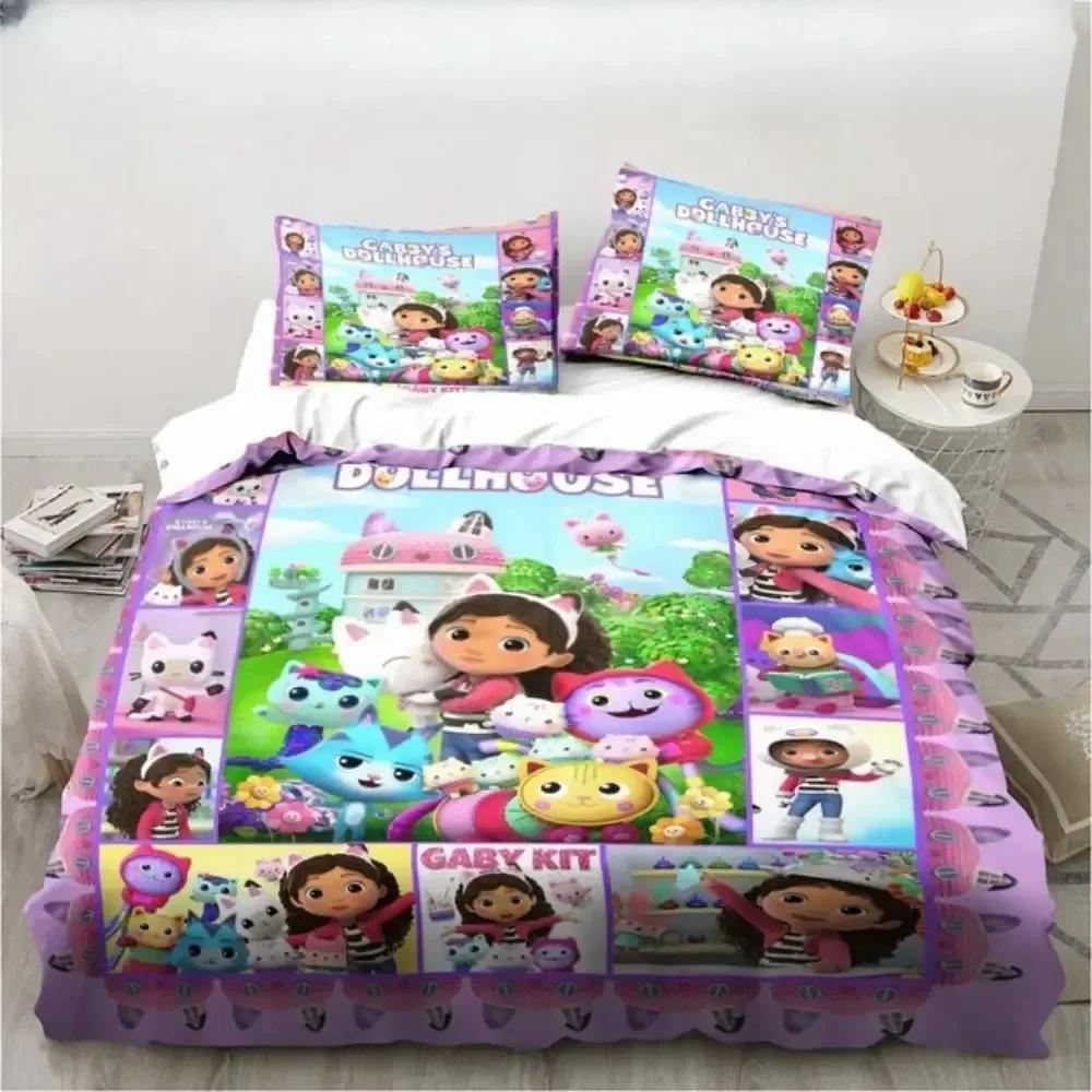 Gabbys Dollhouse Characters Bedding Set Duvet Cover Sheet Printed Bed Set Pillowcase Bed Full Queen King Size Comforter Bedroom