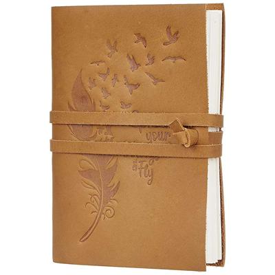 Handgefertigtes Leder-Tagebuch mit geprägtem Blatt mit Zitaten-Design, zum Skizzieren, Scrapbooking, Zeichnen, Schreiben (Braun)