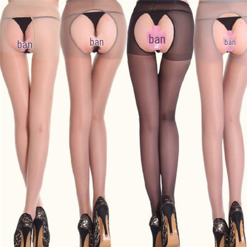 Tifei Women's Sexy Nightclub Open Crotch Stockings: Thin Flesh-Colored Pantyhose & Black Fishnet Lingerie.
