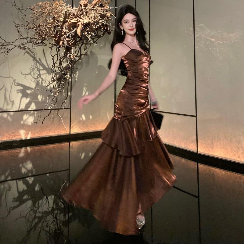 Premium Leichter Luxus Bar Mitzvah Geburtstagsparty Kleid Kleid Retro Urlaub Rüschenrand Trägerkleid