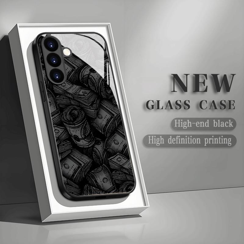 Creative Money Glass Phone Case Suitable for Samsung for Galaxy S26 S25 S24 S23 S22 S20 FE Ultra Plus 5G Anti Drop Back Cover