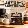 Coffee Lovers Holiday Gifts Wooden Halloween Bar Sign, Fall Harvest Tabletop Decor Plaque with Pumpkin And Ghost Home Cat, Retro Shop Ornament