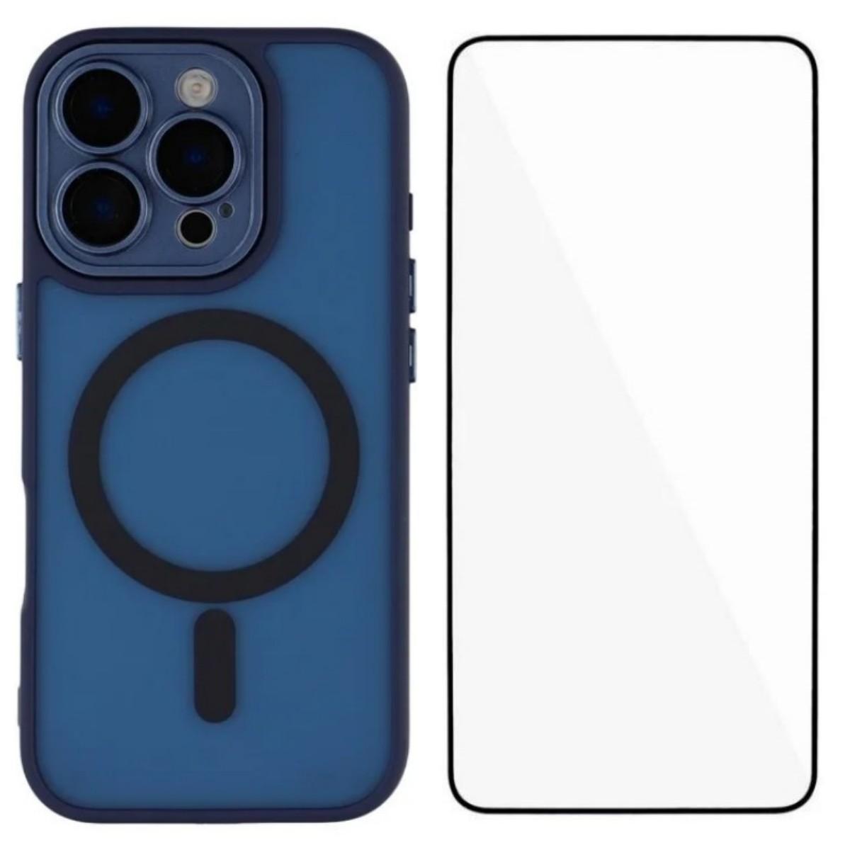 

For iPhone 16 Pro Case Compatible with MagSafe WANLONFENG QB Series PC TPU Phone Cover with Screen Film Sapphire