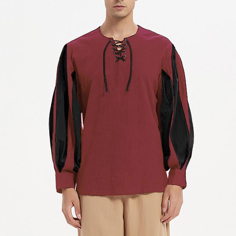 Cămașă cavaler de vară, vintage, cu mâneci lungi, cu șireturi, cămașă de rochie de performanță dramă medievală