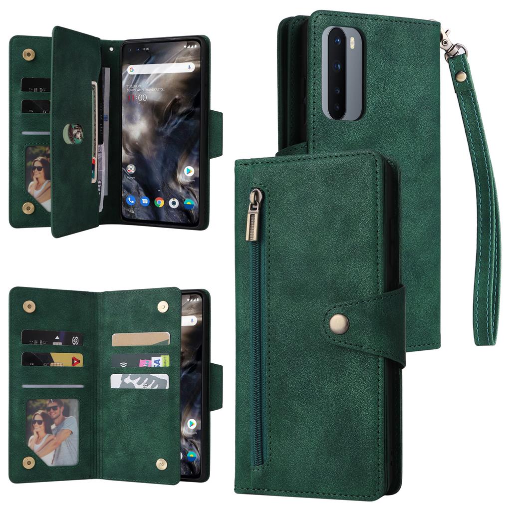 For OnePlus Nord Case PU Leather Foldable Stand Wallet Phone Cover with Rivet Decor