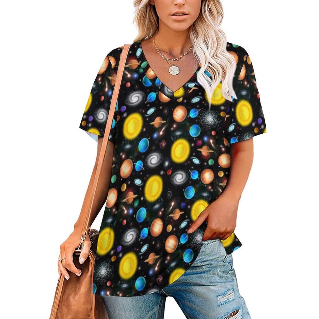 Vintage Moon T-Shirt Tarot Art Collage Retro T Shirts V Neck Short-Sleeve Printed Tshirt Women Classic Top Tees Big Size 3XL 4XL