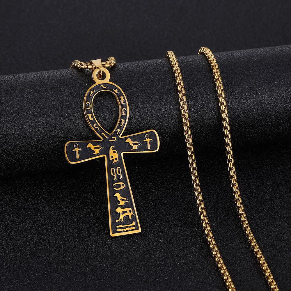 Retro Stainless Steel Ancient Egyptian Ankh Cross Totem Pendant Necklace For Men And Women Pharaoh Life Key Amulet Jewelry