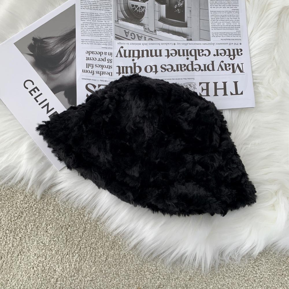 

Warm Plush Bucket Hat Plush Basin Sun Cap Winter Fisherman Cap for Women чорний