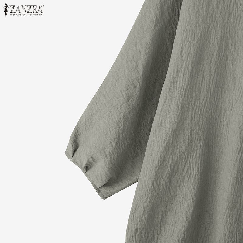 ZANZEA Women Casual Round Neck Solid Color 3/4 Sleeve Loose Blouse