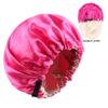 Dual-Layer Satin Sleep Cap with Adjustable Buckle, Reversible Solid Color Design - Elastic European/American Shower Cap