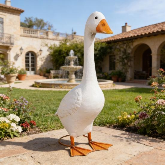 Large White Porch Goose Statue Ceramic Goose Figurine 17" Tall Animal Sculpture