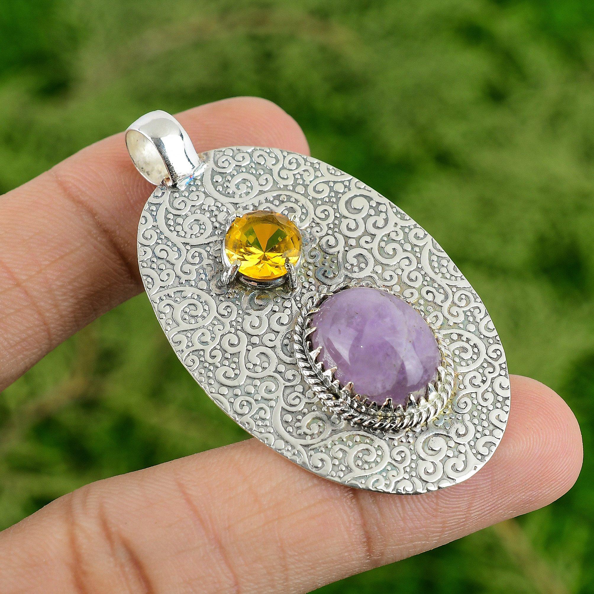 

Natural African Amethyst Citrine 925 Sterling Silver Handmade February Pendant