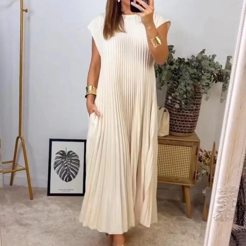 2024 Spring/Summer European & American Fashion Sleeveless Pleated Maxi Dress