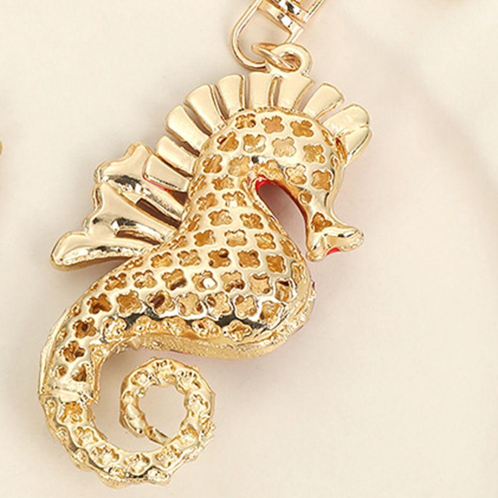 Exquisite Ocean Seahorse Keychain Rhinestone Bag Pendant Fashion Car Key Ring  Female Decoration