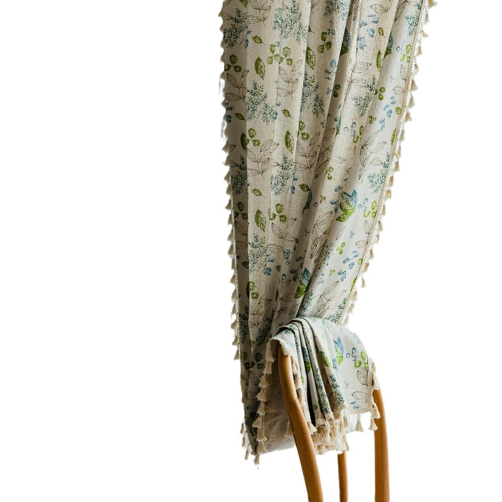 Pocket Curtains, Cute Green Leaves, Flowers, Cotton And Linen, Japanese-Style Korean Short Curtains, Coffee, Half Curtains, Small Windows, Cupboards