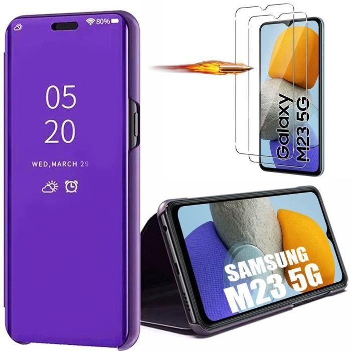 Coque - Samsung - Galaxy M23 5G - Violet - Clear View - Protection avec 2 Verres Trempés