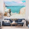 Mediterranean Wall Tapestry Ocean View Greek Island Decor Coastal Home Decor Aesthetic Room Hanging Vintage Wall Art Bedroom Liv