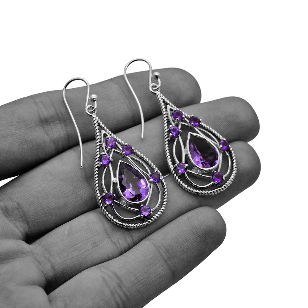 Amethyst Teardrop Earrings: Vintage 925 Sterling Silver