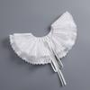 Korean Style Women Double Layer Pleated False Collar Shawl Scalloped Lace Trim White Half Shirt Lace-Up Poncho Capelet