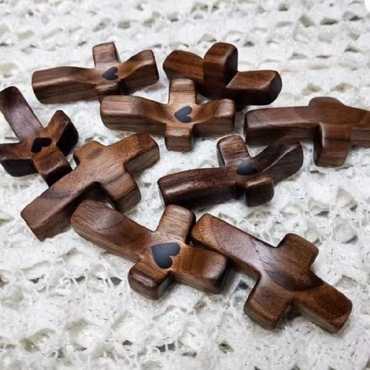 Natural Walnut Wooden Pocket Sized Crosses for Anxiety Relief and Inspiration Perfect Religious Gift for Children Adults
