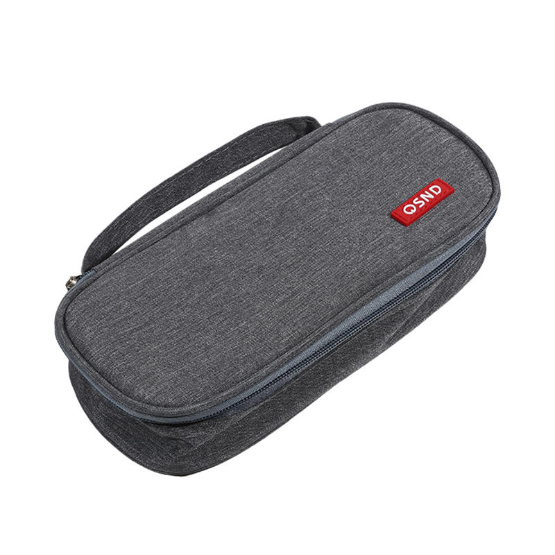 Handheld Double-layer Pencil Case Oxford Cloth Solid Color Student Case Pencil with Pen Clip Compartment Storage Bag School Stationery