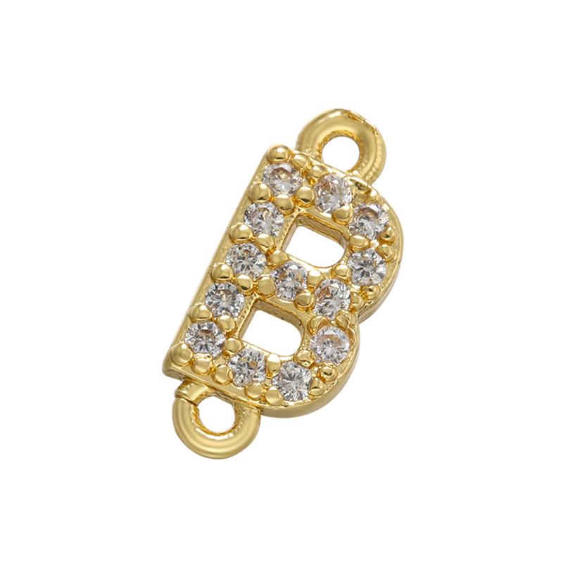 CZ Crystal 26 Initial Letter A-Z Charms Gold Plated Brass Connector for Necklace Bracelet Jewelry Accessories :VD1114